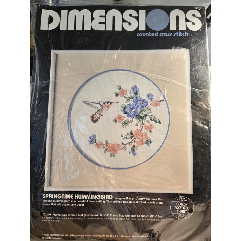 Vintage‎ 1986 Dimensions counted cross stitch kit - Springtime Hummingbird